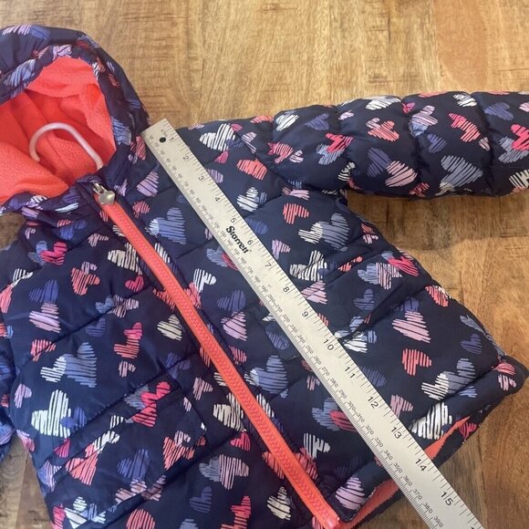 Oshkosh B' Gosh Girls 18 MO Blue Winter Coat Jacket Pink Hearts Hooded - Picture 4 of 7
